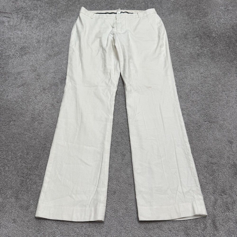 Banana Republic Contoured Fit Dress Pants Womens 10 Ivory Linen Blend Wide Leg
